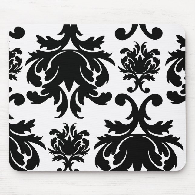 ornate formal black white damask mouse mat (Front)