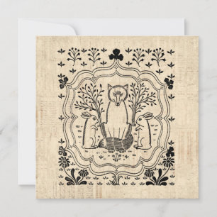 Ornate Fox and Bunny Rabbits Cute Animal Art Holiday Card