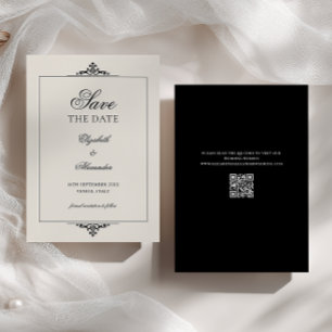 Ornate Frame Black Cream Old Money QR Code Wedding Save The Date