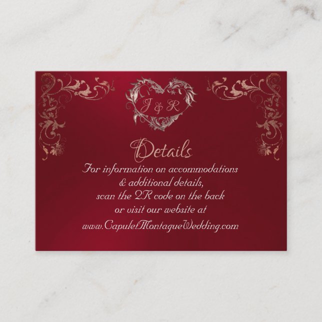 Ornate Frame & Heart - Red/Rose Gold Enclosure Card (Front)
