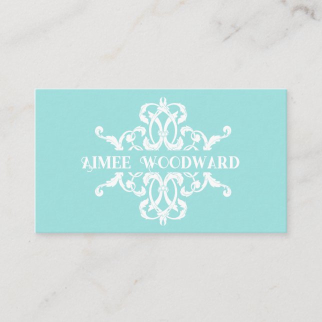 Ornate Frame on Turquoise Business Card (Front)