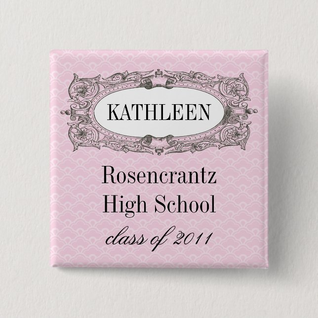 Ornate Frame Pink Graduation 15 Cm Square Badge (Front)