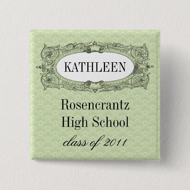 Ornate Frame Sage Green Graduation 15 Cm Square Badge (Front)
