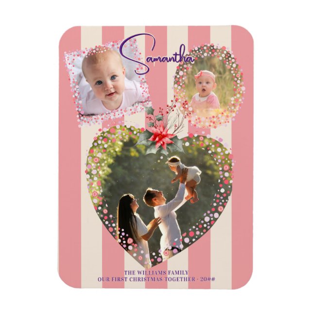 Ornate Frames 3 Photo 1st Christmas Milestone CARD Magnet (Vertical)