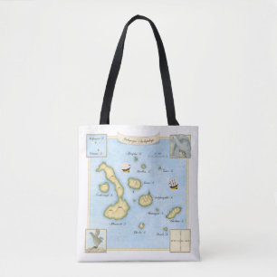 Ornate Galapagos Islands Map with Sailing Ships Tote Bag