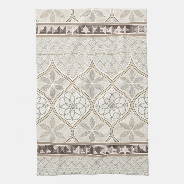 Ornate Geometric Floral Tile Pattern (2) Tea Towel (Vertical)