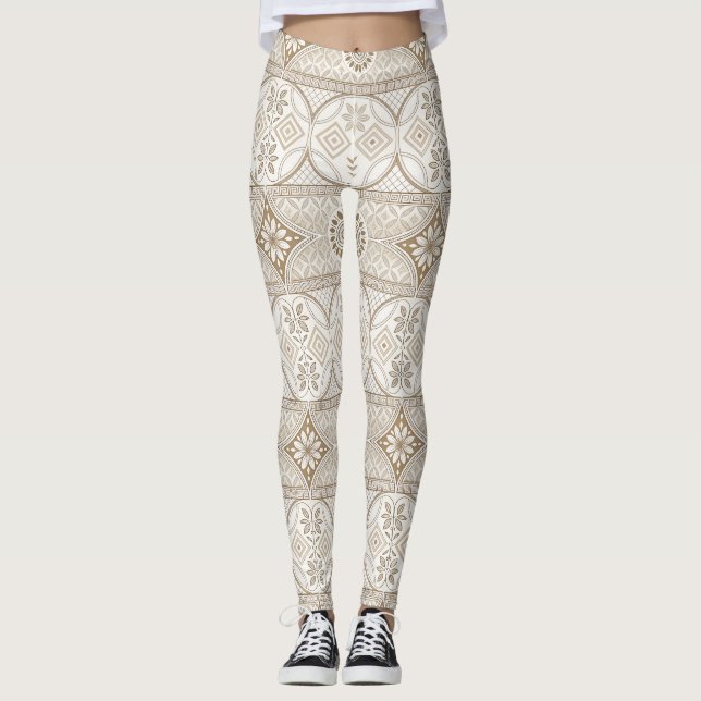 Ornate Geometric Floral Tile Pattern Leggings (Front)