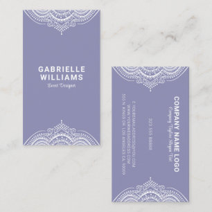 Ornate Girly White Lace Frame On Blue-Grey Business Card
