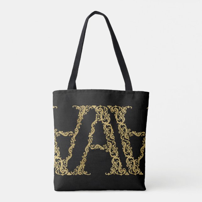 Ornate Gold A Monogram Initial Design on Any Colou Tote Bag (Back)