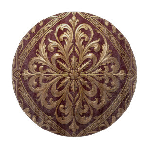 Ornate Gold Acanthus Pattern Deep Red Baroque Cutting Board