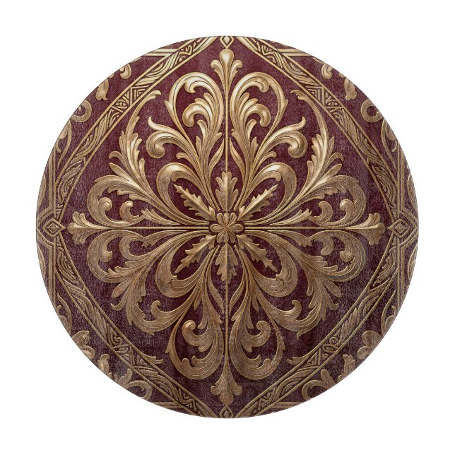 Ornate Gold Acanthus Pattern Deep Red Baroque Cutting Board (Front)