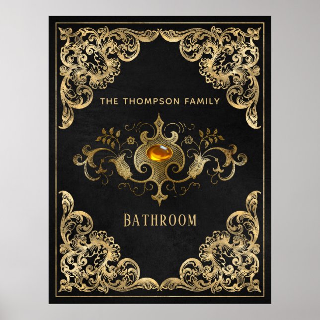 Ornate Gold and Black Vintage Gemstone Poster (Front)