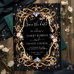 Ornate Gold and Diamonds Black Save The Date Invitation<br><div class="desc">Elegant,  modern,  and delicate Elegant Ornate Gold and Diamonds Black Save The Date wedding invitation that you can customise with your info to make it furthermore special. The romantic minimalist design features lovely and elegant calligraphy on a Beautiful background with a clean and simple look.</div>