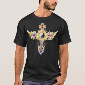 Ornate Gold and Silver Yin Yang Cross T-Shirt