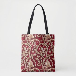Ornate Gold Baroque Floral Damask Red Velvet