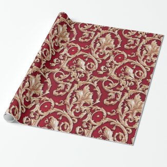 Ornate Gold Baroque Floral Damask Red Velvet