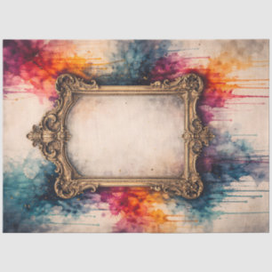 Ornate Gold Baroque Frame Watercolor Colorful Tissue Paper