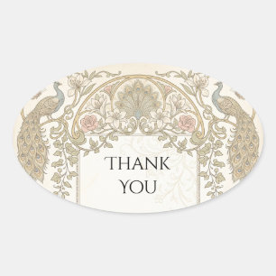 Ornate Gold Baroque Thank You Oval Sticker
