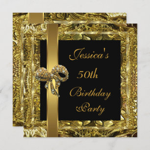 Ornate Gold Black 50th Birthday Elegant Invite