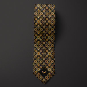 Ornate Gold & Black Arabesque Monogram Tie