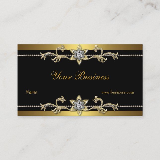 Ornate Gold Black Elegant Classy Jewel Business Card (Front)
