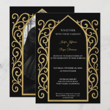 Ornate gold border Photo Gothic wedding Invitation