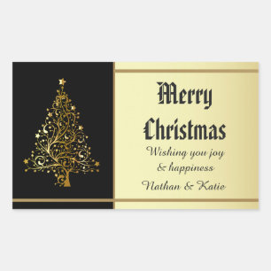 Ornate Gold Christmas Tree Rectangular Sticker