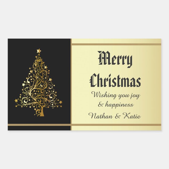 Ornate Gold Christmas Tree Rectangular Sticker (Front)