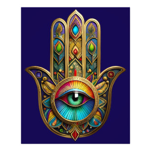 Ornate Gold Colorful Hamsa Green on Red Third Eye Photo Print