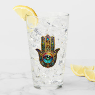 Ornate Gold Colourful Hamsa Green on Red Third Eye Glass