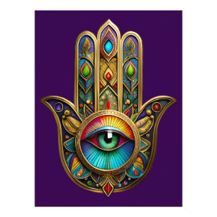 Ornate Gold Colourful Hamsa Green on Red Third Eye Photo Print