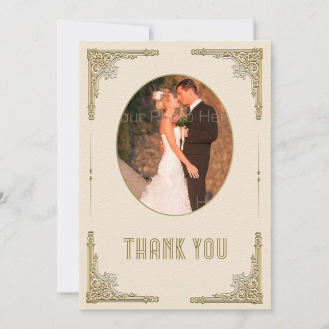 Ornate Gold Corners, Art Deco, Photo Thank You Card (Front)
