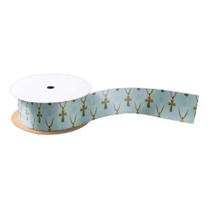 Ornate Gold Cross and Chain Satin Ribbon