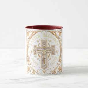 Ornate Gold Cross Easter Blessings Mens  Mug