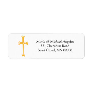 Ornate Gold Cross Return Address Wedding Labels