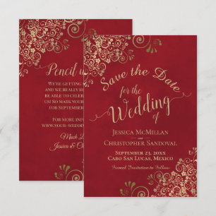 Ornate Gold Filigree & Crimson Red Elegant Wedding Save The Date