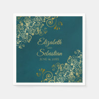 Ornate Gold Filigree Elegant Dark Teal Wedding
