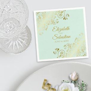 Ornate Gold Filigree Elegant Mint Green Wedding Napkin