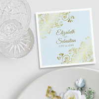 Ornate Gold Filigree Elegant Powder Blue Wedding