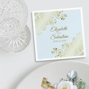 Ornate Gold Filigree Elegant Powder Blue Wedding Napkin