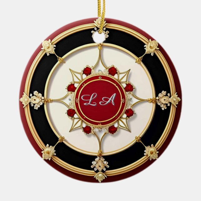 Ornate Gold Floral Design Ceramic Tree Decoration (Front)