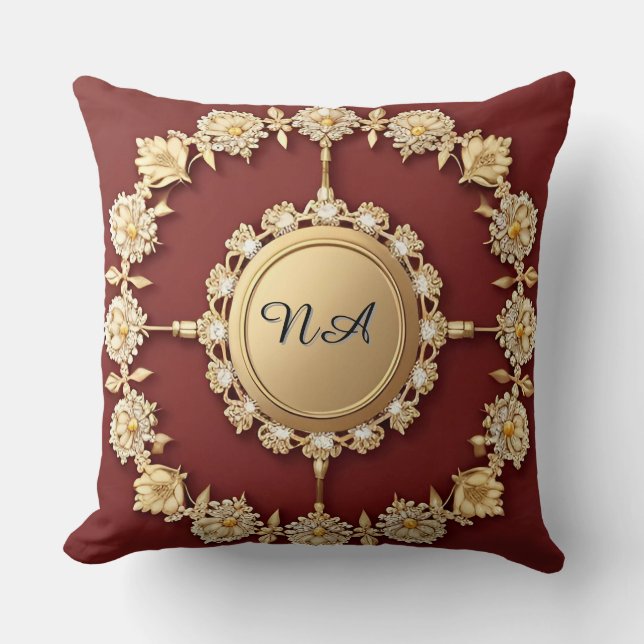 Ornate Gold Floral Design Cushion (Front)