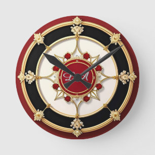 Ornate Gold Floral Design Round Clock