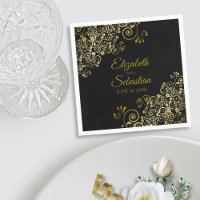 Ornate Gold Floral Filigree Elegant Black Wedding
