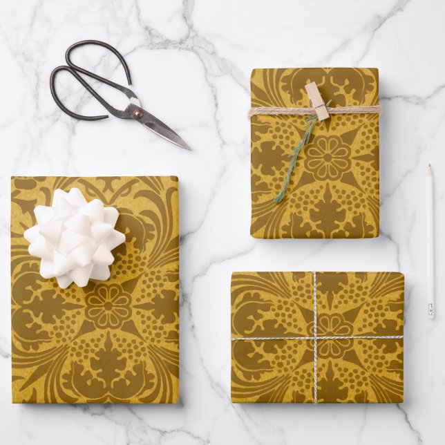 Ornate gold floral pattern with symmetrical wrapping paper sheet (Front)