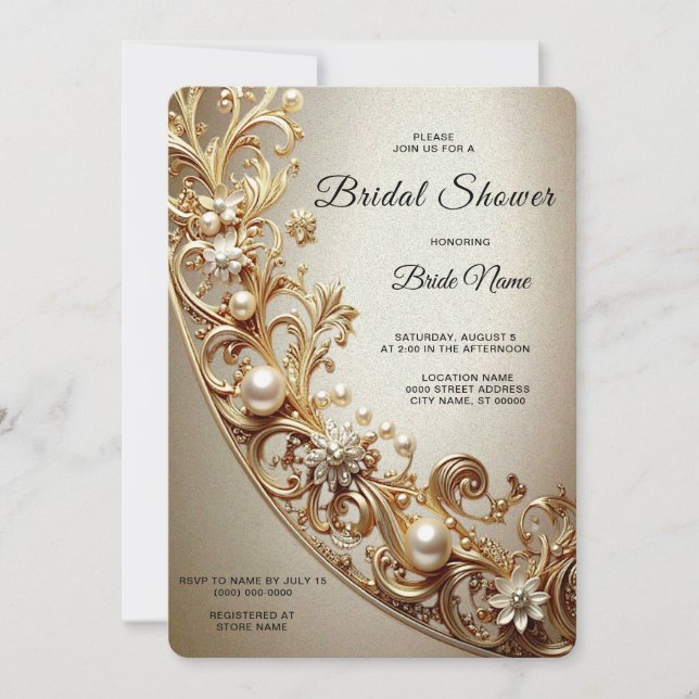 Ornate Gold Flourish Bridal Shower Invitation (Front)