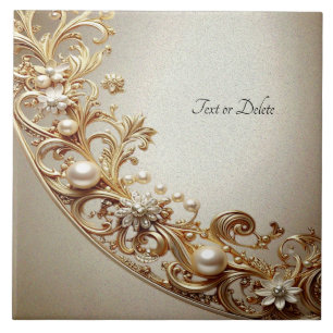 Ornate Gold Flourish Ceramic Tile