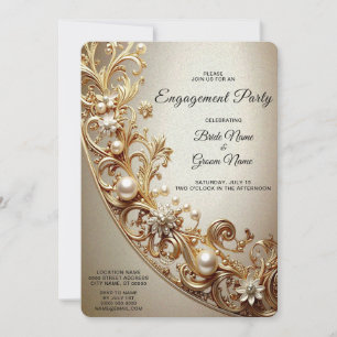 Ornate Gold Flourish Engagement Invitation
