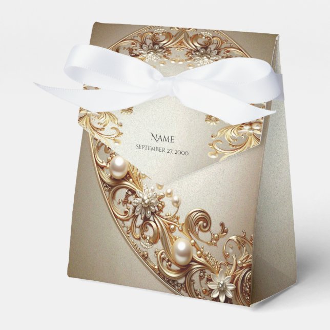 Ornate Gold Flourish Favor Box (Front Side)