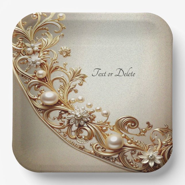 Ornate Gold Flourish Paper Plate (Front)
